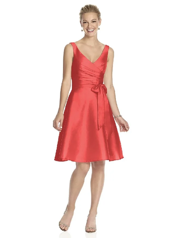 Knit Petite Cocktail Dress-Alfred Sung - D624 Pleated Surplice V-Neck A-Line Dress