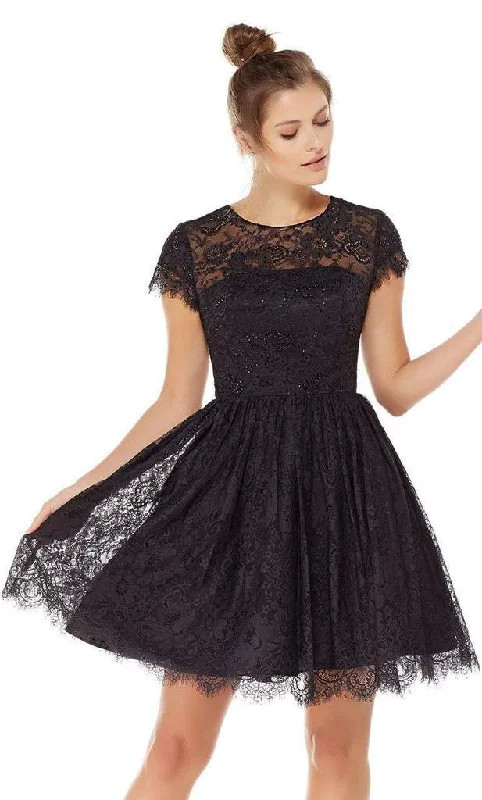 Midi Beige Cocktail Dress-Alyce Paris - 3792 Fit and Flare Lace Overlay Cocktail Dress - 1 pc Black In Size 12 Available