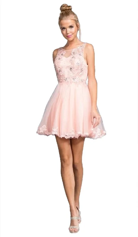 Chiffon Orange Cocktail Dress-Aspeed Design - Floral Applique A-line Homecoming Dress