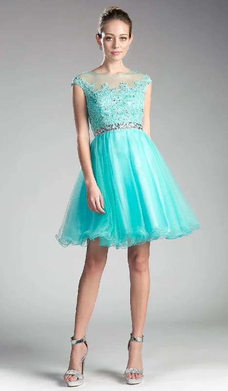 Satin High Neck Cocktail Dress-Cinderella Divine - Beaded Lace Bodice Tulle Ruffled Hem Cocktail Dress UJ0012 - 1 pc Mint In Size S Available