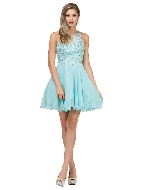 Teens Short Cocktail Dress-Dancing Queen - 2076 Jewel Lace Appliqued Cocktail Dress - 1 pc Silver in Size S Available