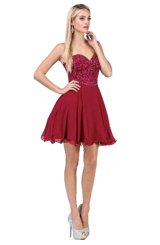 Grey Cocktail Dress-Dancing Queen - 3005 Strapless Sweetheart Neckline Fit and Flare Cocktail Dress - 1 pc Burgundy In Size 3XL Available