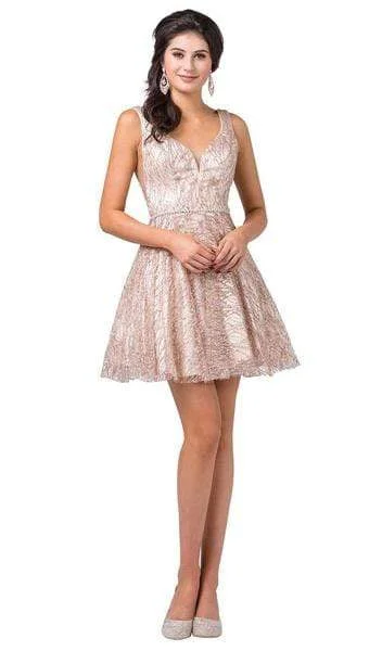 Beaded Cocktail Dress-Dancing Queen - Glitter Mesh Fit and Flare Cocktail Dress 3103 - 1 pc Rose Gold In Size XS Available