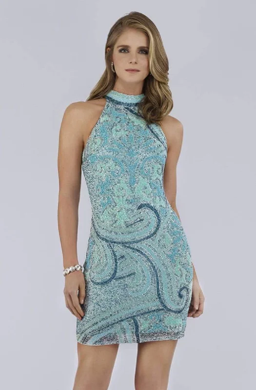 Sequin Ruffle Cocktail Dress-Lara Dresses - 29719 Bead Embellished High Halter Cocktail Dress