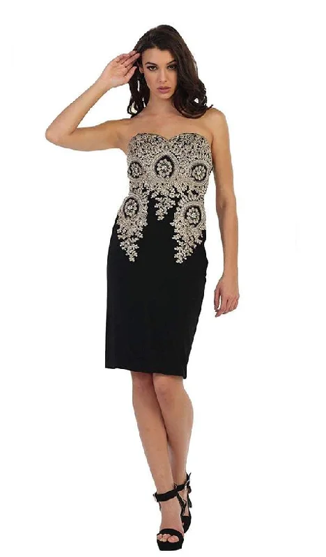 White Satin Cocktail Dress-May Queen - Strapless Metallic Lace Cocktail Dress MQ1439 - 1 pc Black In Size 6 Available