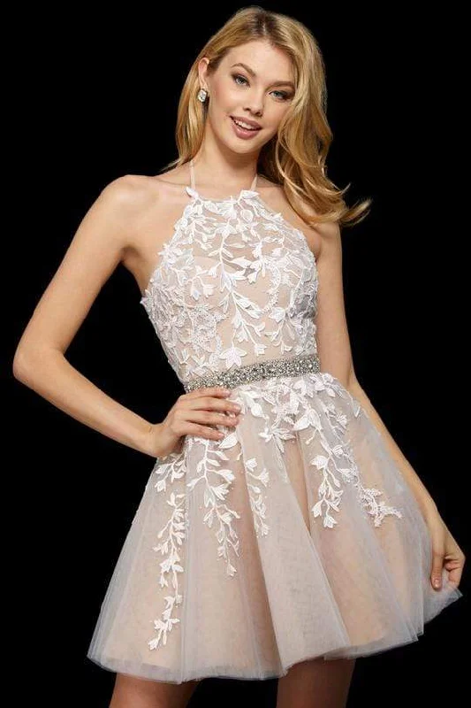 Plaid Long Cocktail Dress-Sherri Hill - Embroidered Halter A-Line Cocktail Dress 53153 - 1 pc Blush In Size 12 Available