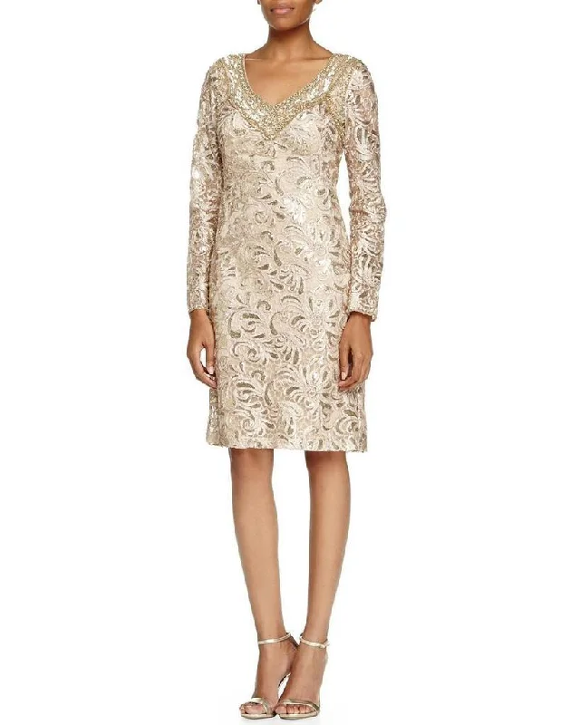 Sleeveless Lace Cocktail Dress-Sue Wong Sequined Paisley V-Neck Cocktail Dress N5115 - 2 pcs Beige in Sizes 0 and 8 Available