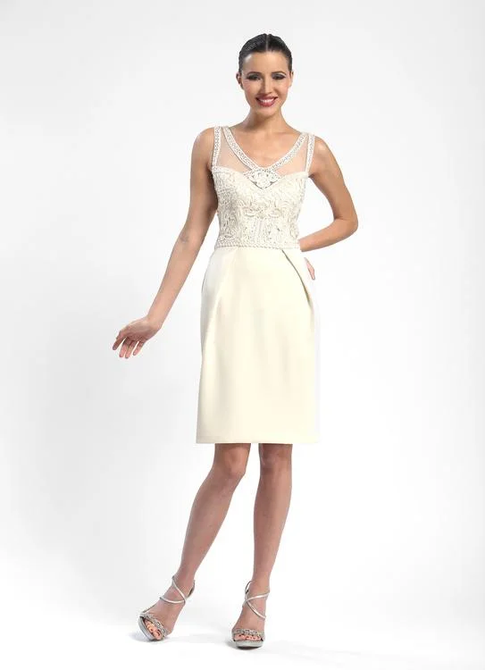 Black Lace Cocktail Dress-Sue Wong Sleeveless V-neck Beaded Cocktail Dress in Ivory N5200