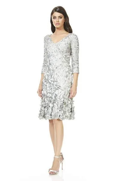 Satin Animal Print Cocktail Dress-Theia - Quarter Sleeve Petal Ornate A-Line Cocktail Dress 883099 - 1 pc Mist In Size 6 Available