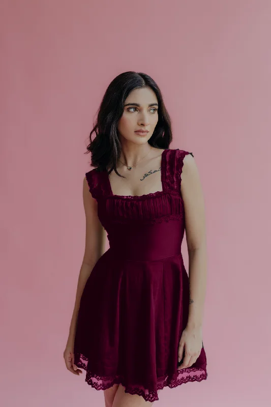 Sleeveless Mini Dresses-Amelia Wine A-Line Mini Dress