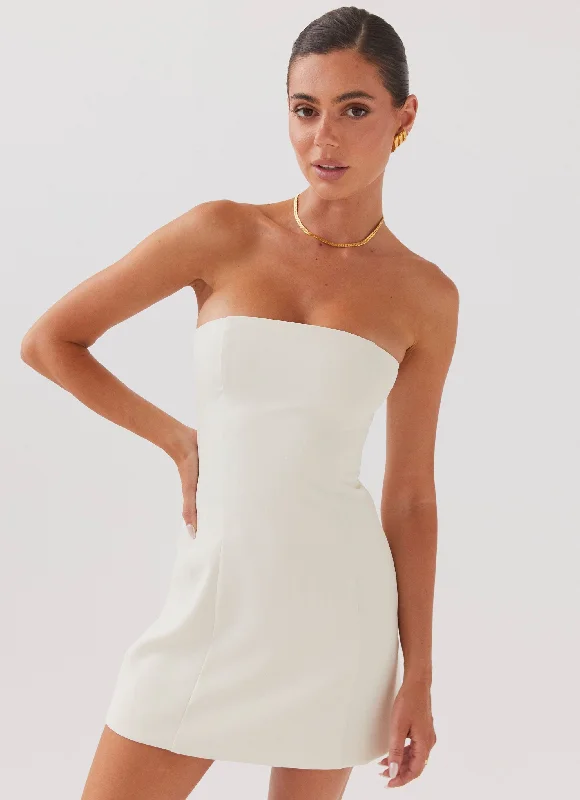 Leather Formal Mini Dresses-Ayanna Strapless Mini Dress - Ivory