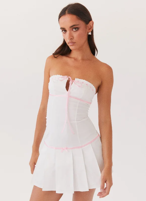 Polka Dot Vintage Mini Dresses-Candy Coated Bustier Mini Dress - Pink Ribbon