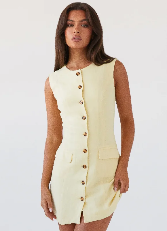 Animal Print Mini Dresses-Castello Fiore Linen Mini Dress - Lemon