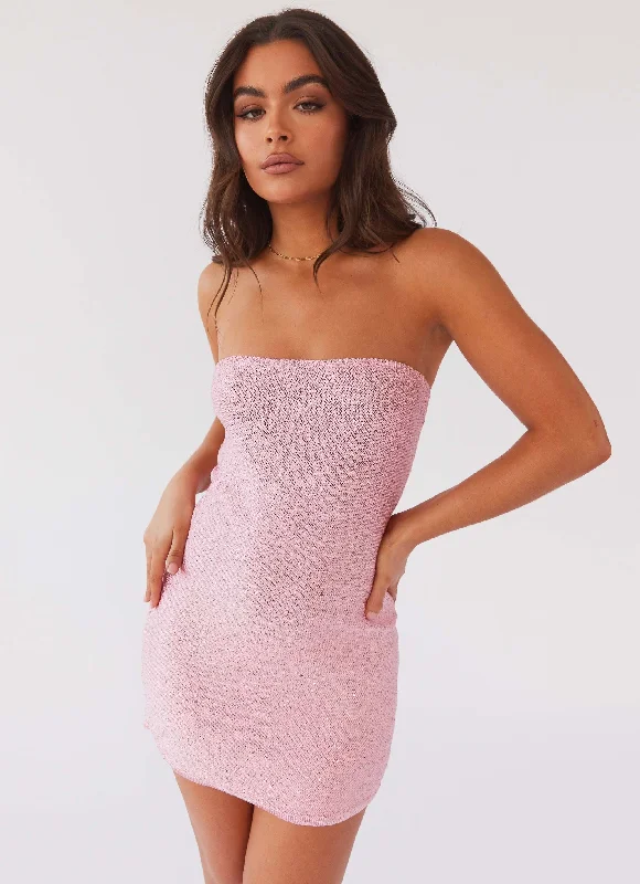 White Lace Mini Dresses-Dance The Night Tube Knit Mini Dress - Pink Dusk