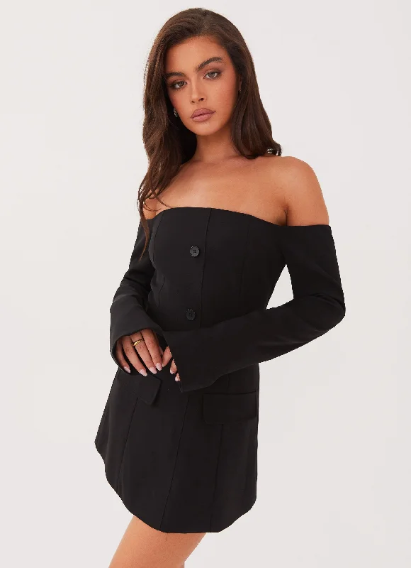 Velvet Winter Mini Dresses-Dominique Blazer Mini Dress - Black