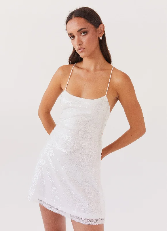 Strapless Summer Mini Dresses-Endless Glow Sequin Mini Dress - White