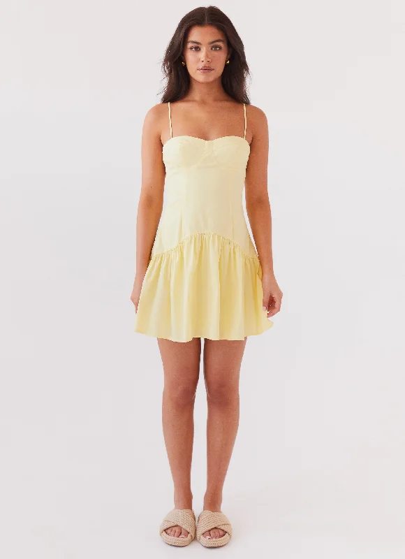 Satin Work Mini Dresses-Endless Summer Mini Dress - Canary