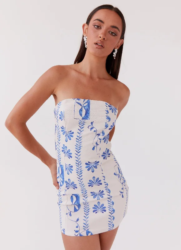 Backless Sexy Mini Dresses-Freya Linen Tube Dress - Floral Wave