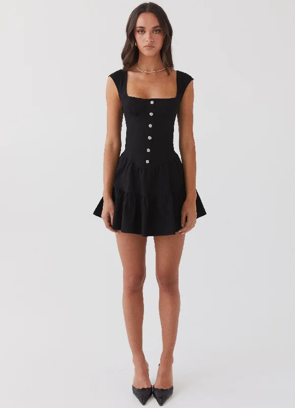 Knit Mini Dresses-Isabella Denim Bustier Dress - Black