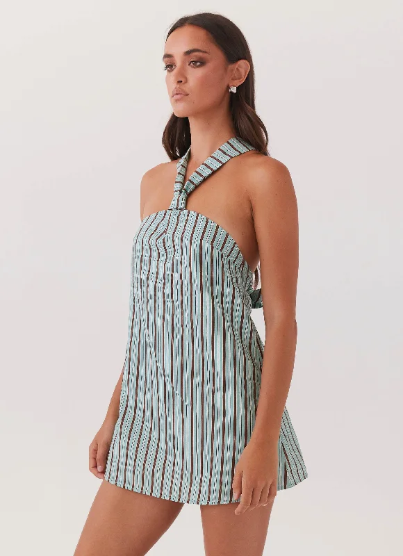 Trendy Casual Mini Dresses-Keira Linen Mini Dress - Coastal Stripe