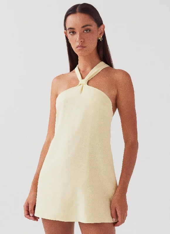 Geometric Mini Dresses-Keira Linen Mini Dress - Lemon