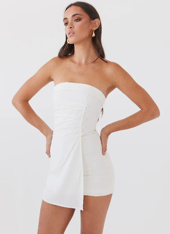 V Neck Formal Mini Dresses-Lavinia Linen Tube Mini Dress - White