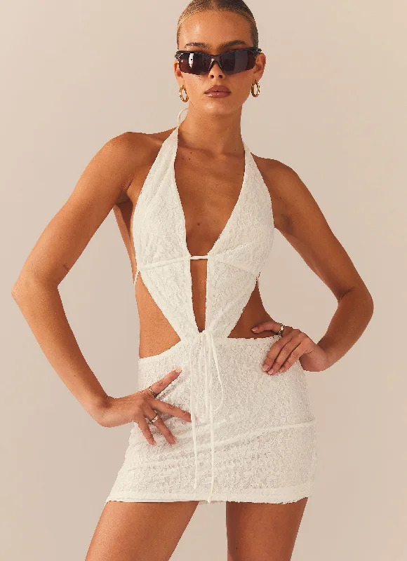 Lace Winter Mini Dresses-Not For The Faint Of Heart Lace Mini Dress - Ivory