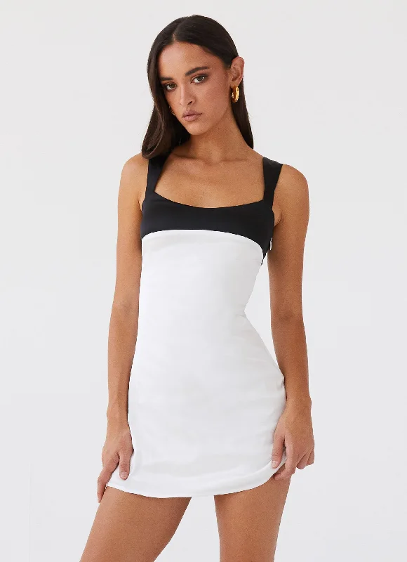 Beach Knit Mini Dresses-Odette Satin Mini Dress - Noir Pearl