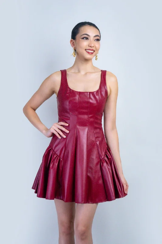 Trendy Party Mini Dresses-Red Dahlia Pleather Mini Dress