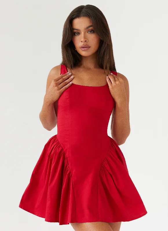 Red Silk Mini Dresses-Sassy Soiree Corset Mini Dress - Red