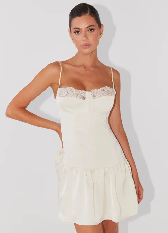 High Neck Winter Mini Dresses-Take A Chance Bustier Mini Dress - Ivory