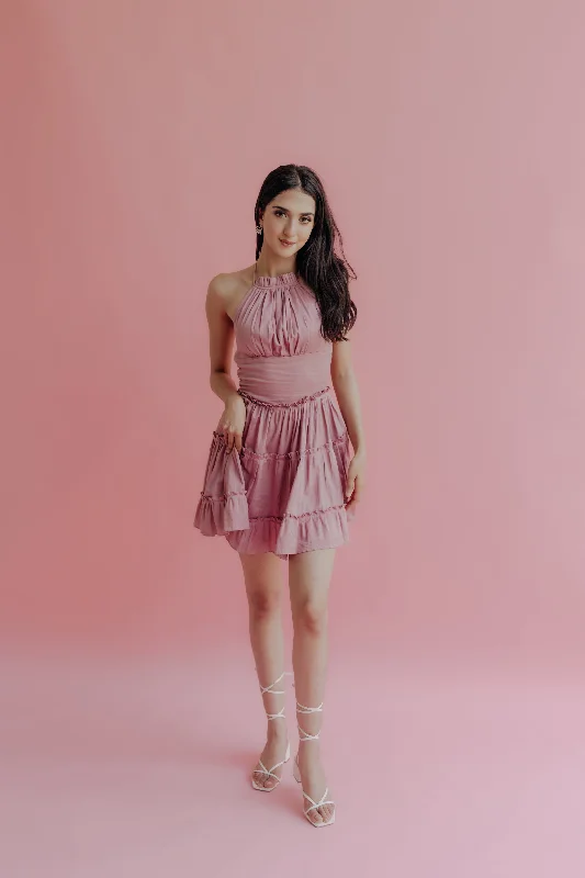 Beaded Mini Dresses-Thea Pink Mini Dress