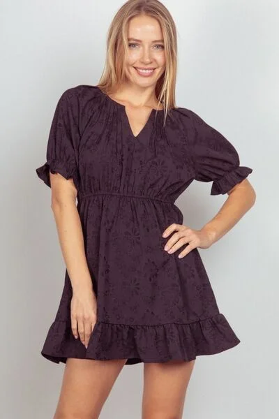 Designer Casual Mini Dresses-Black Eyelet Mini Dress